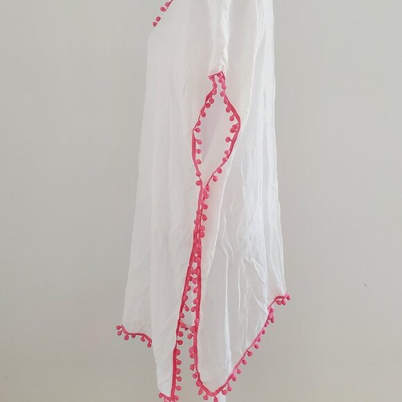 Swimsuit Cover Up Beach Cover Up Poncho Bauble Trim Soft Gauzy White boho casual - Picture 3 of 7